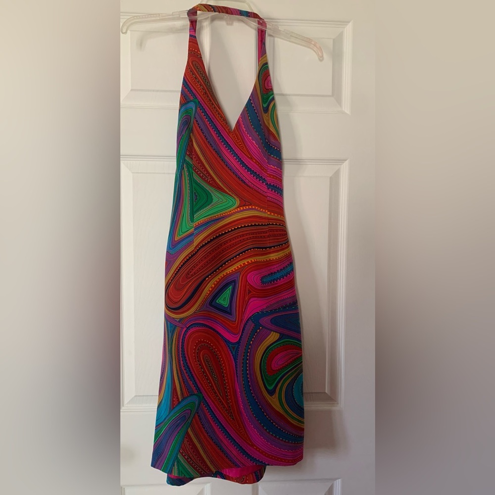 Vintage David Meister Multicolored Paisley Design Silk Dress - Size 4